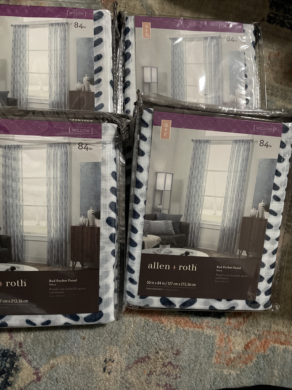 4 X ALLEN + ROTH Navy Blue Rod Pocket Light Filtering Drapery Panel WILLOW