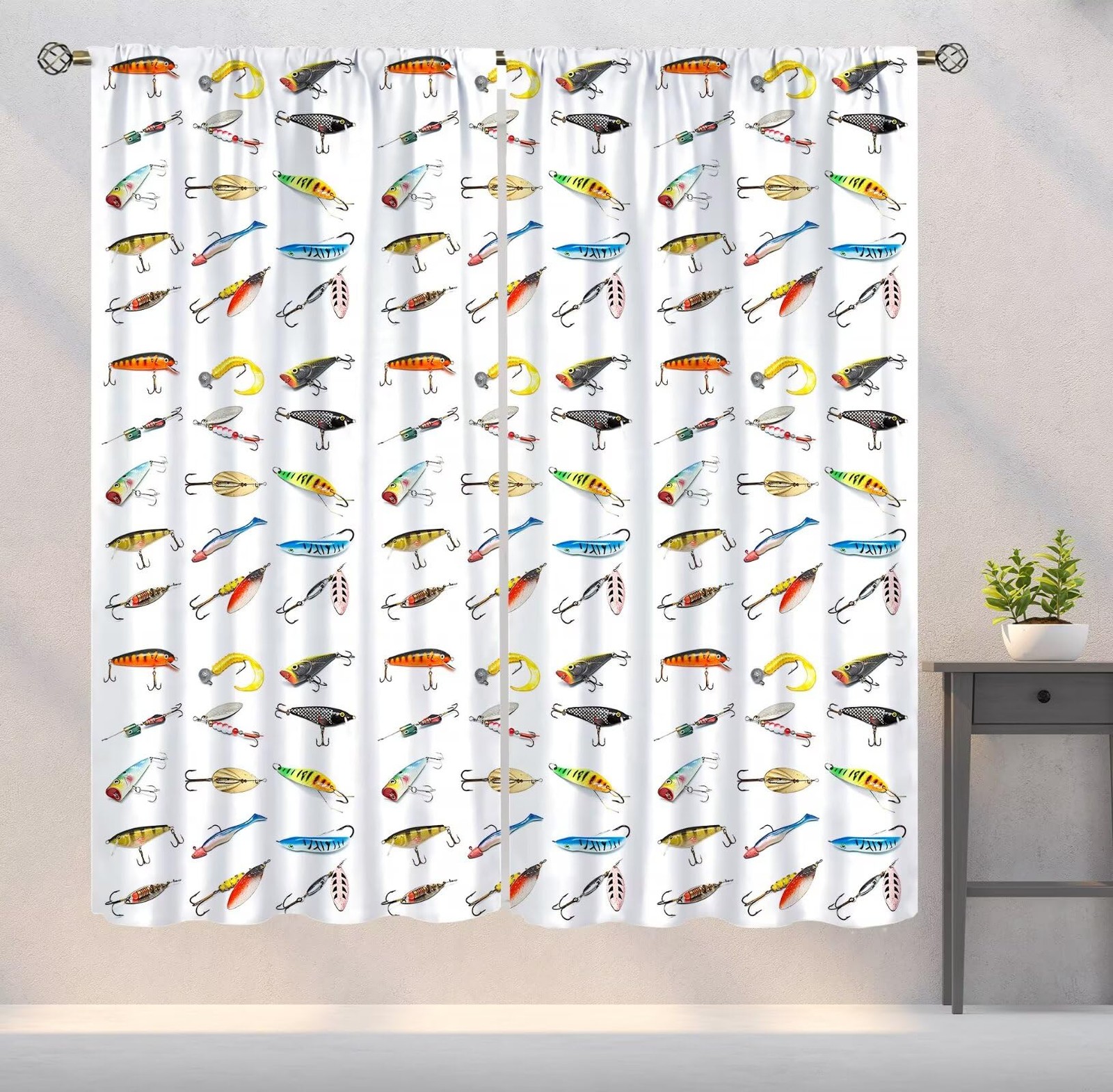 Colorful Fishing Curtains Rustic Farmhouse Camping Printed Rod Pocket Window …