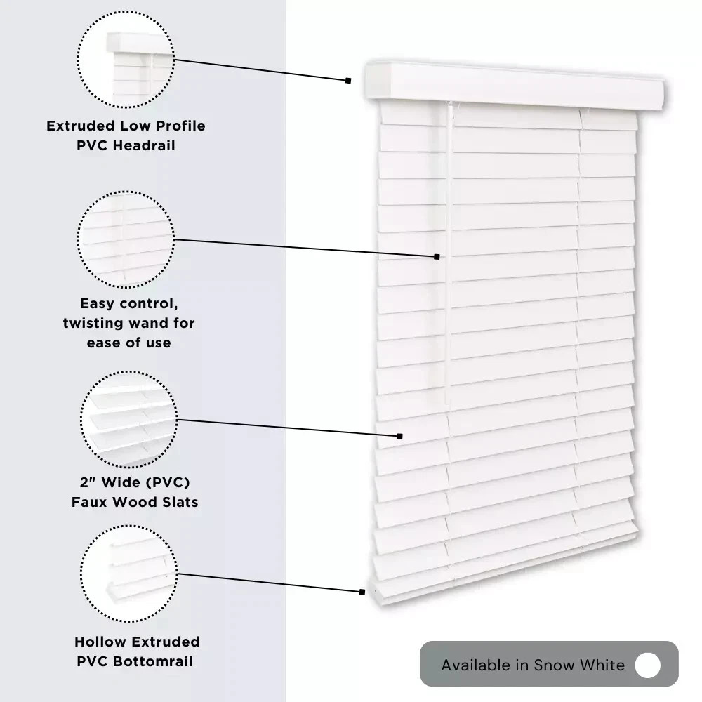 LOTUS & WINDOWARE CORDLESS, 2 INCH FAUX WOOD BLIND, 69 1/4″ X 72″ – BRIGHT WHITE