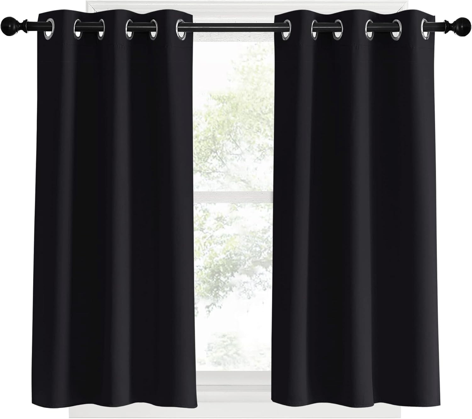 Blackout Bedroom Curtains for Windows 40 inch Long, Black, 2 Panels, 34 in Wi…