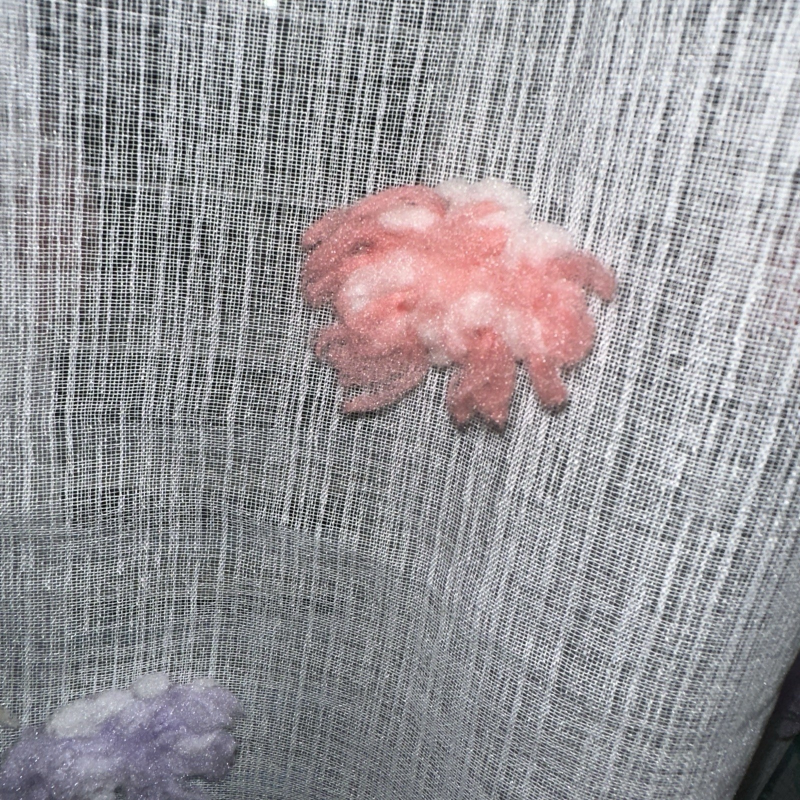 YOUR ZONE POM POMS CURTAIN PANEL 38X84 SHEER WHITE PASTEL COLORS EUC