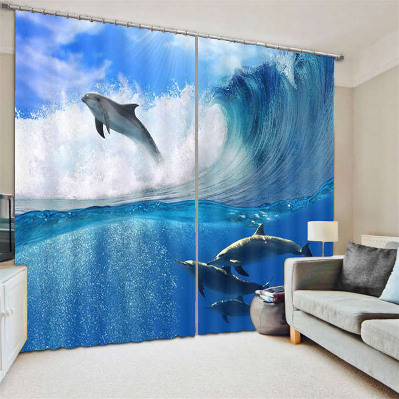 Bouncing Adorable Dolphin 3D Curtain Blockout Photo Print Curtains Fabric Window
