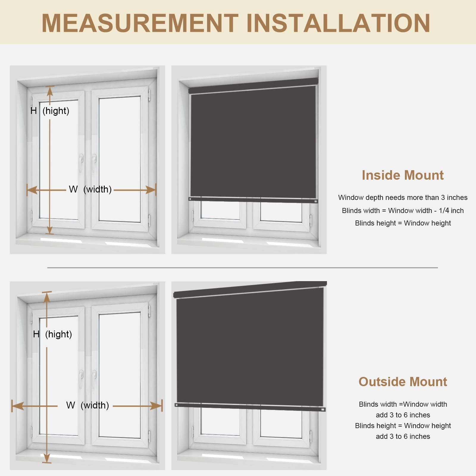 MYshade Blackout Cordless Roller Shades 27×50 Room Darkening Blinds Grey
