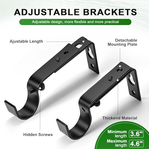 Heavy Duty 1 Inch Curtain Rod Set – Adjusts 48-84 Inches, Standard 32-86″ Black