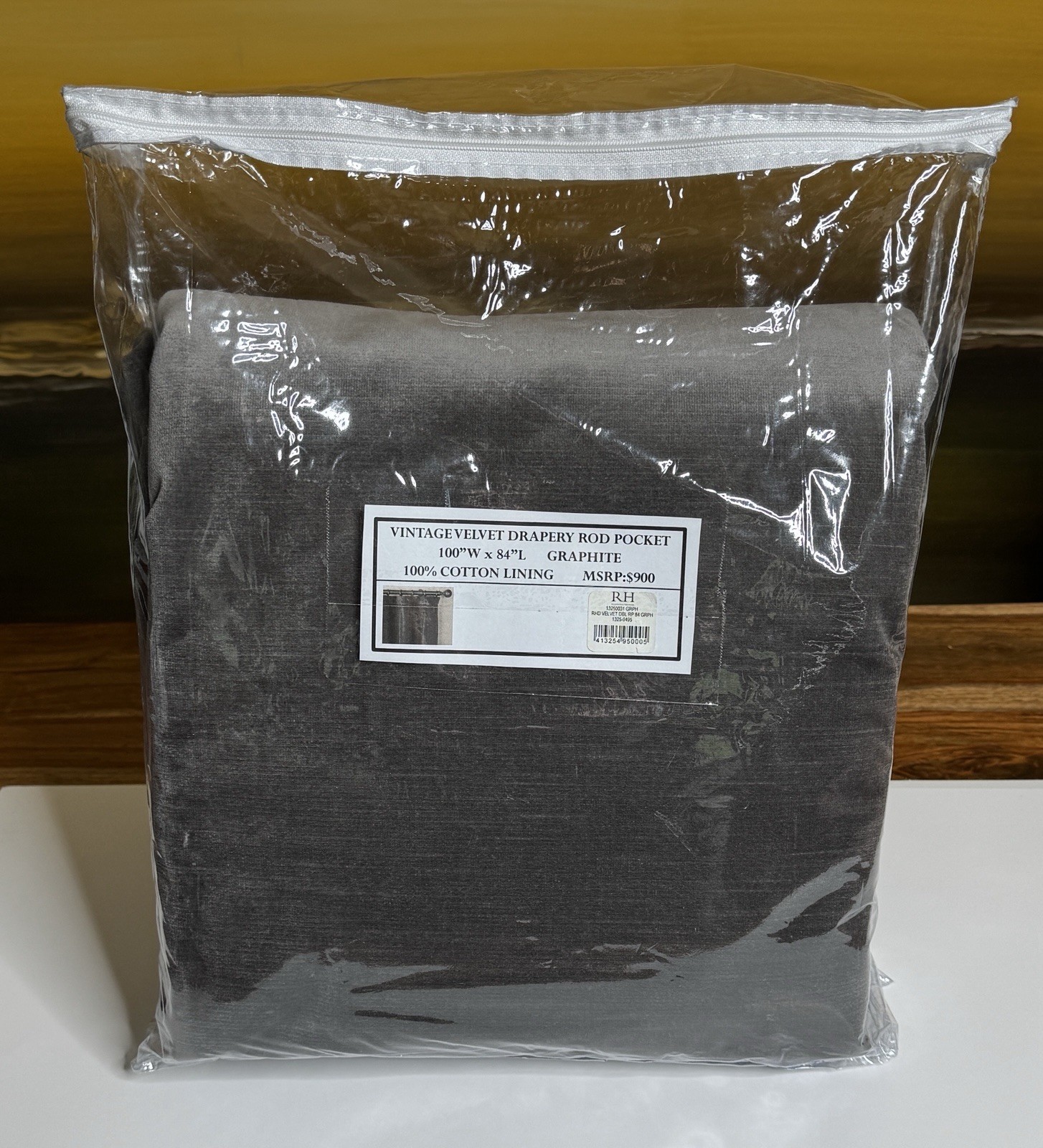 Restoration Hardware Vintage Velvet Drapery RP 100″W x 84″L Graphite NEW $900