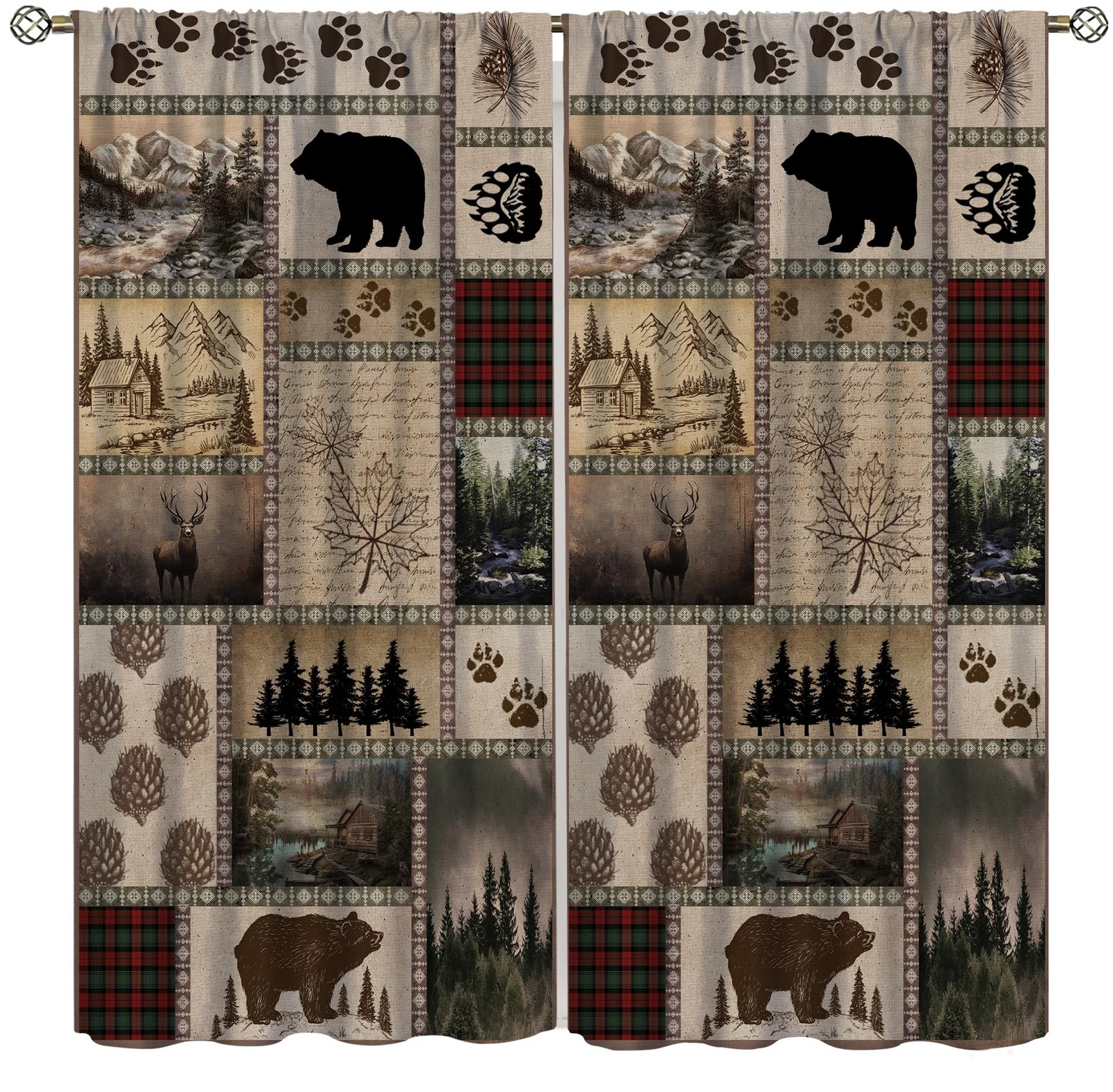 Rusticd Bear Blackout Curtains Cabin Country Farmhouse Vintage Lodge Rod Pock…