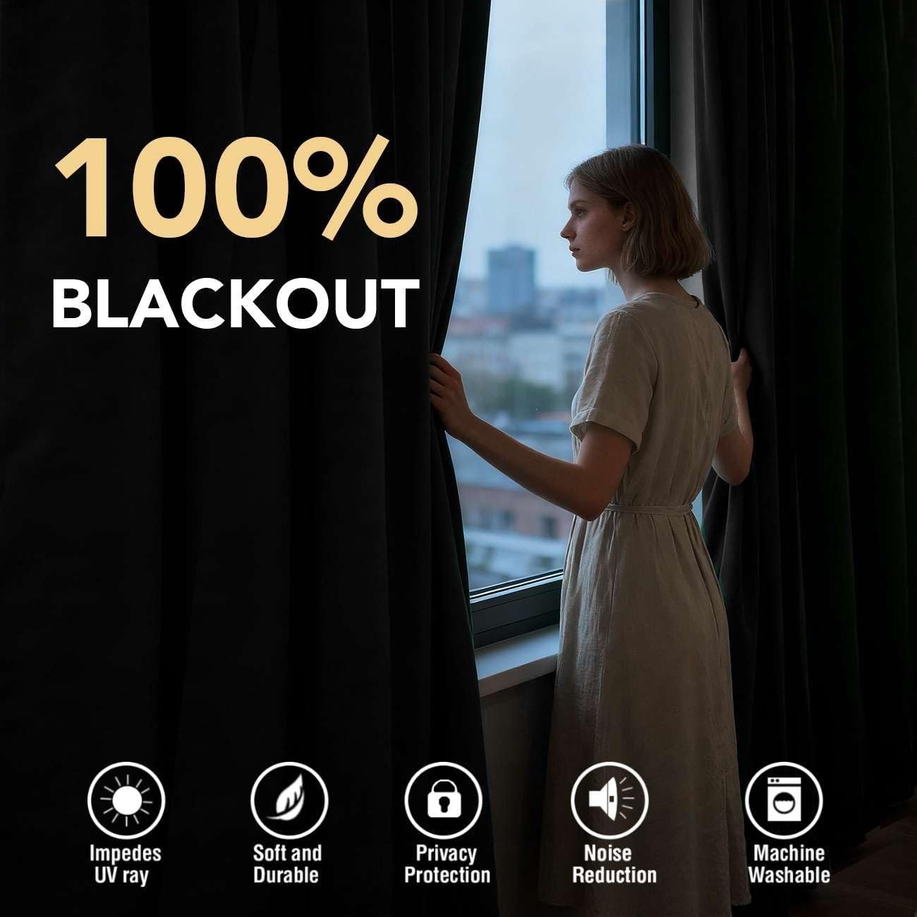 Blackout Curtains 84 Inch Length 2 Panels Set for Living Room Bedroom, Back T…
