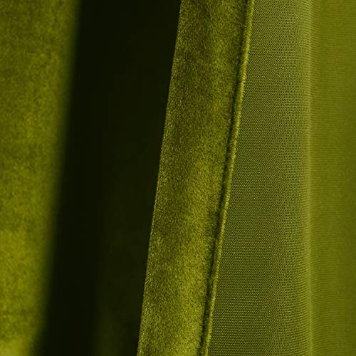 Velvet Curtains 2 Panels Set, Block Light 52″W x 84″L (Pack of 2) Olive Green