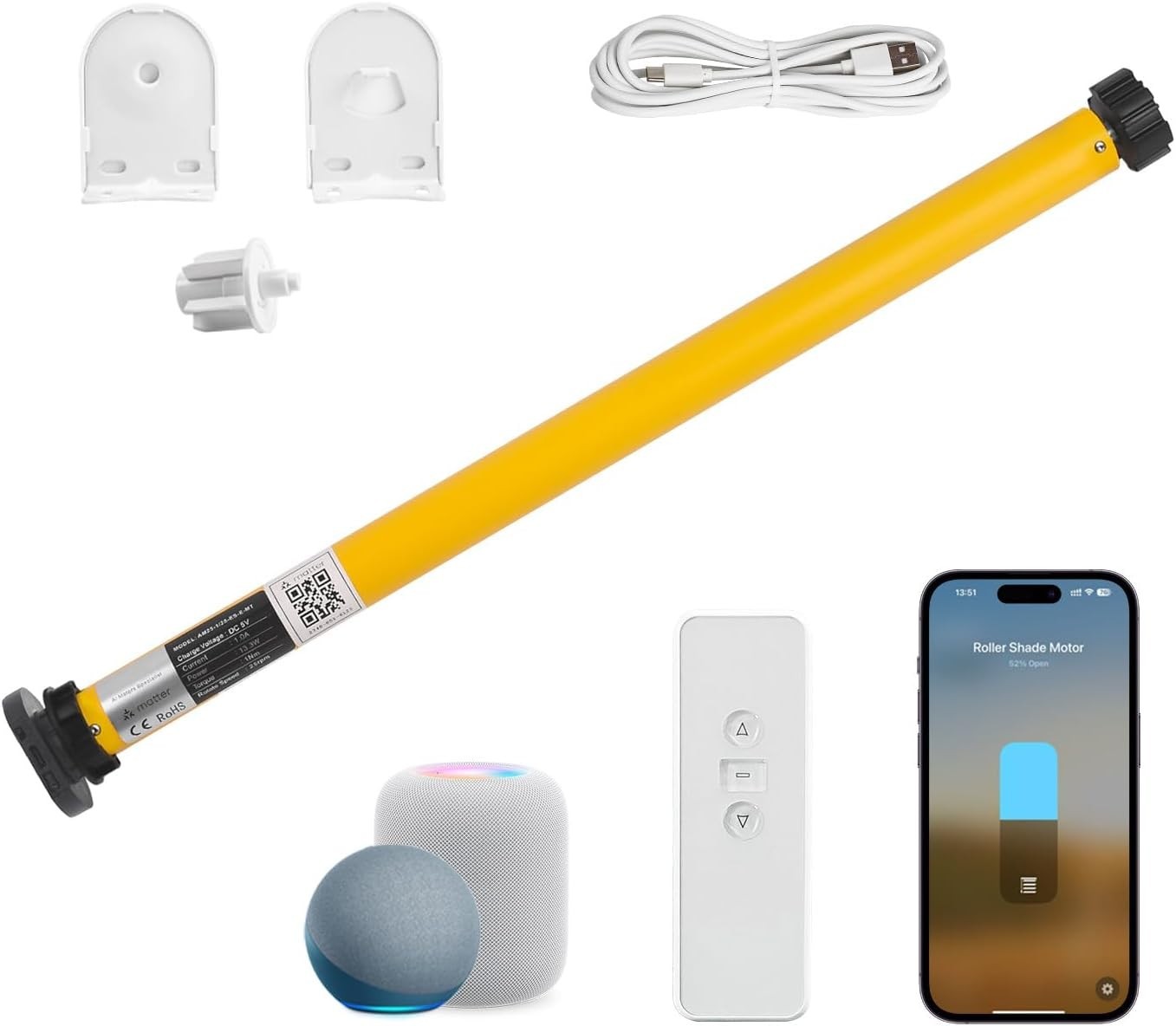Smart Blinds Motor for 1.5″(38mm) Shade Tube Work with Homekit, Build with Matte