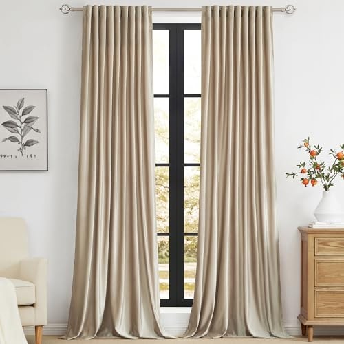 Champagne Velvet Curtains 84 inch Long 52″W x 84″L (Pack of 2) Beige/Champagne
