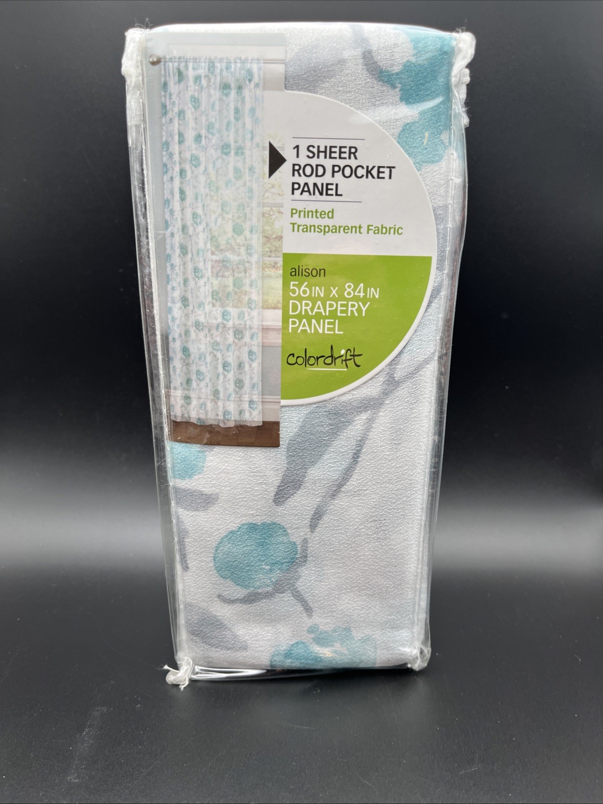 Colordrift Aqua Floral 56in W X 84in L Rod Pocket Sheer Curtain Panel