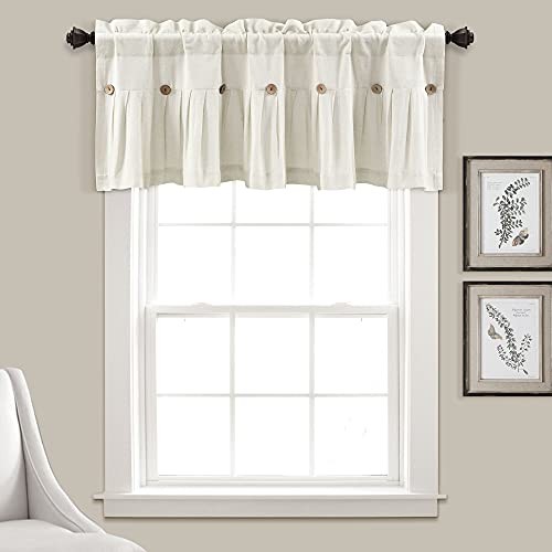 Linen Button Farmhouse Valance, 52″ W x 18″ 52″W x 18″L (Pack of 1) Off White
