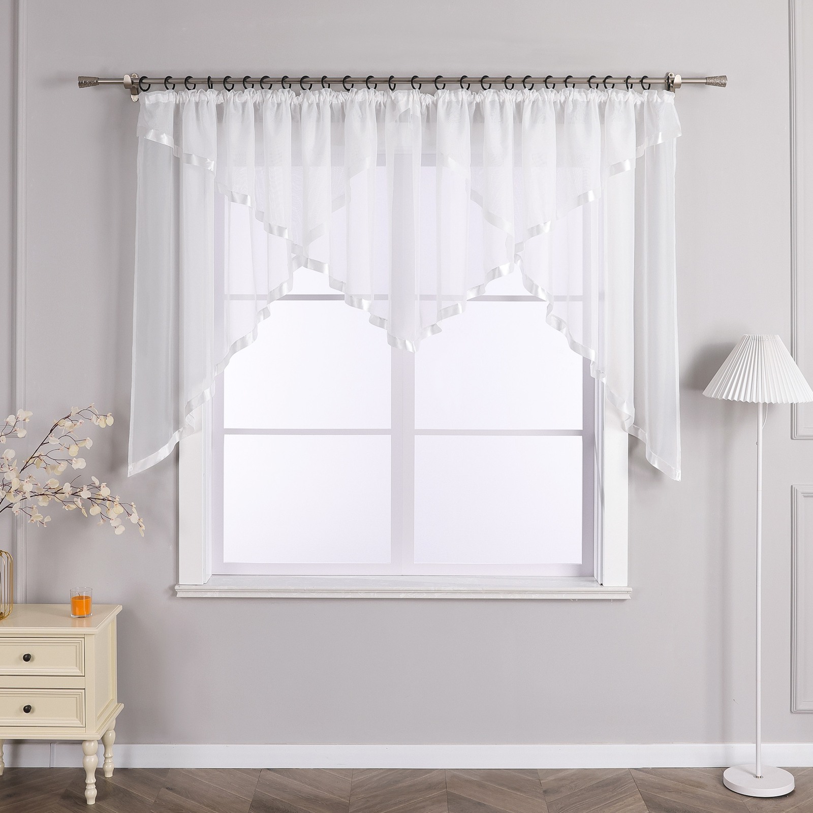 Small window kitchen panel curtain with curling ribbon bistro curtains voile curtain