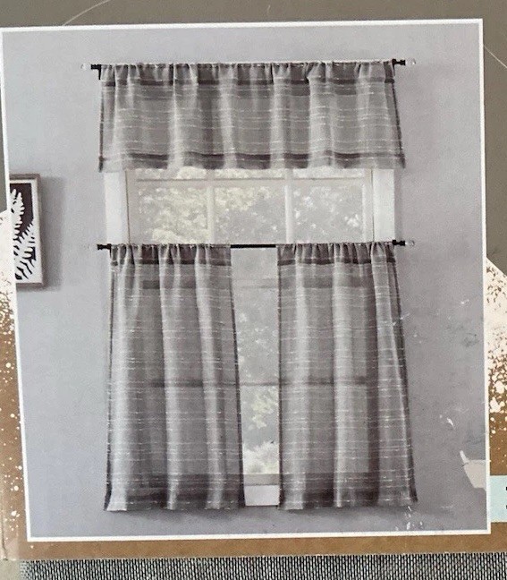 Cafe Curtains Gray / White 3 Pc Textured Tier/ Valance 36” X 54 NEW