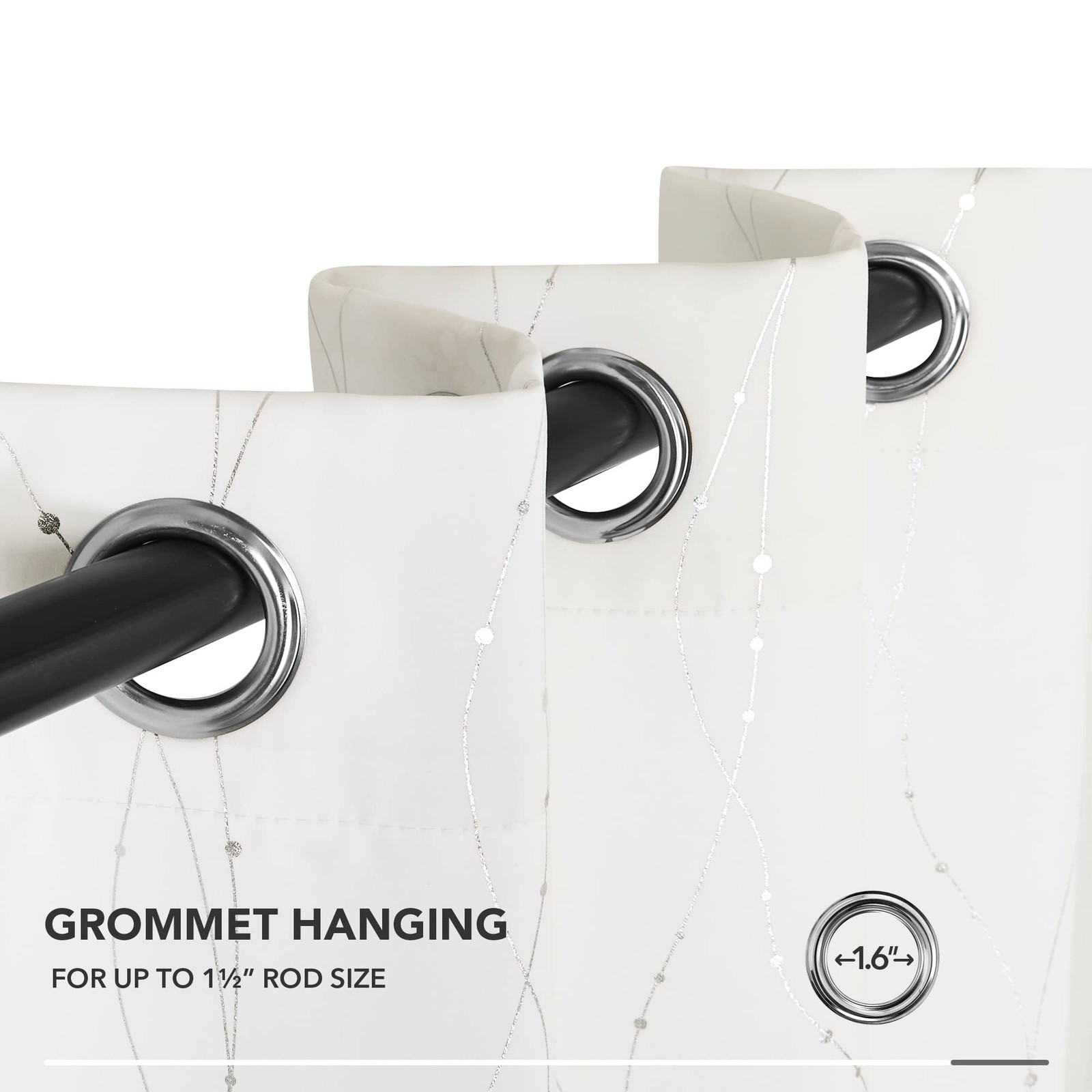 Room Darkening Curtains, Pure White Thermal Grommet Drapes, Silver Wave Dots …