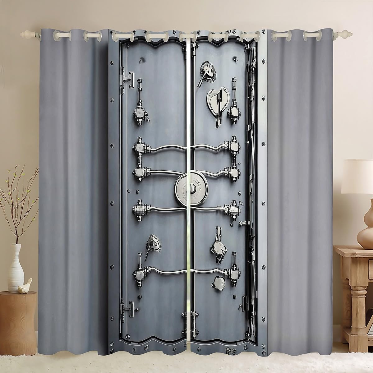 Vault Door Curtains (2 Panels, 42 x 90 Inch) Metal Door Darkening Drapes Boys…