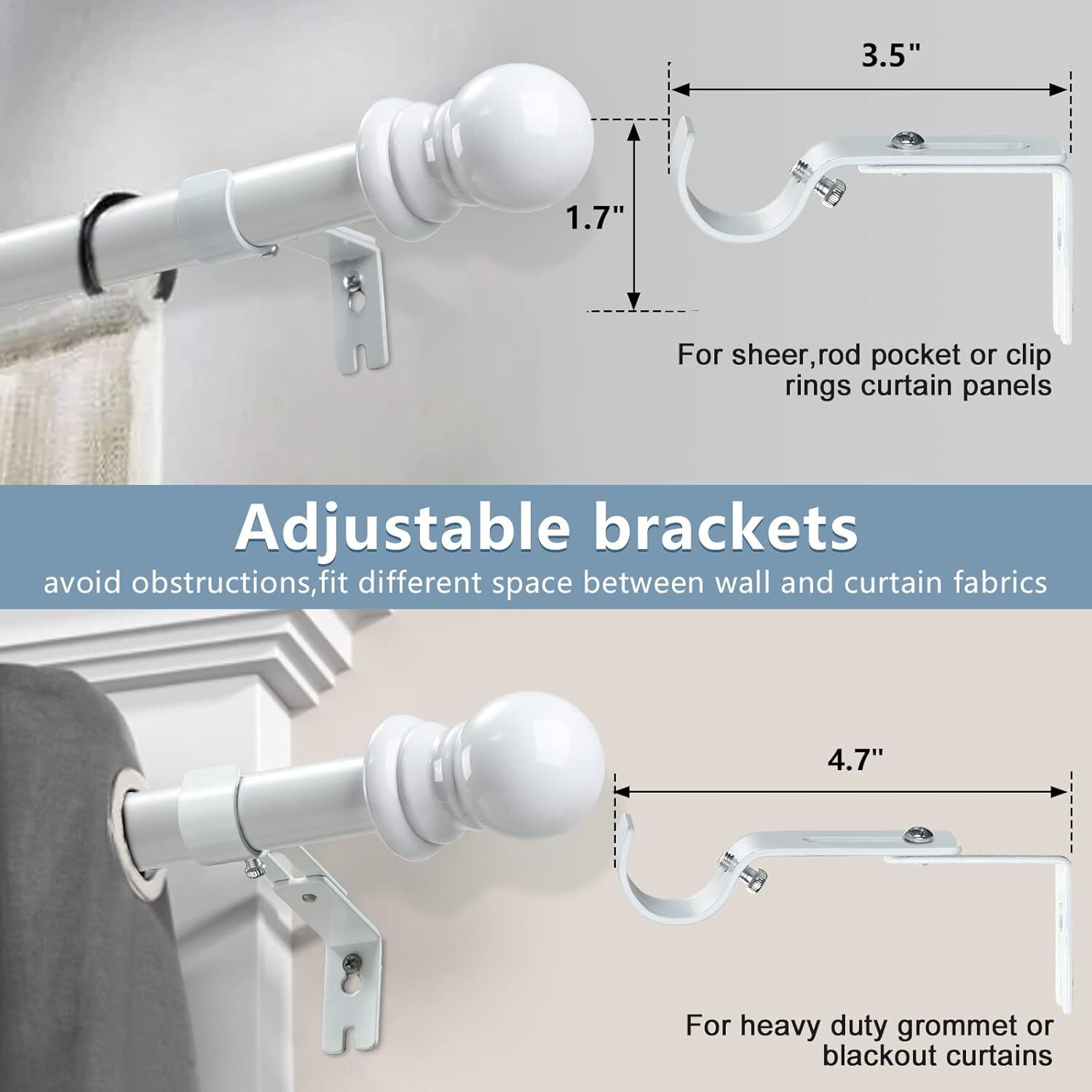 Extra Long Curtain Rods 120 to 170 Inch – 1”Heavy Duty Metal Curtain Rod Set,Bla