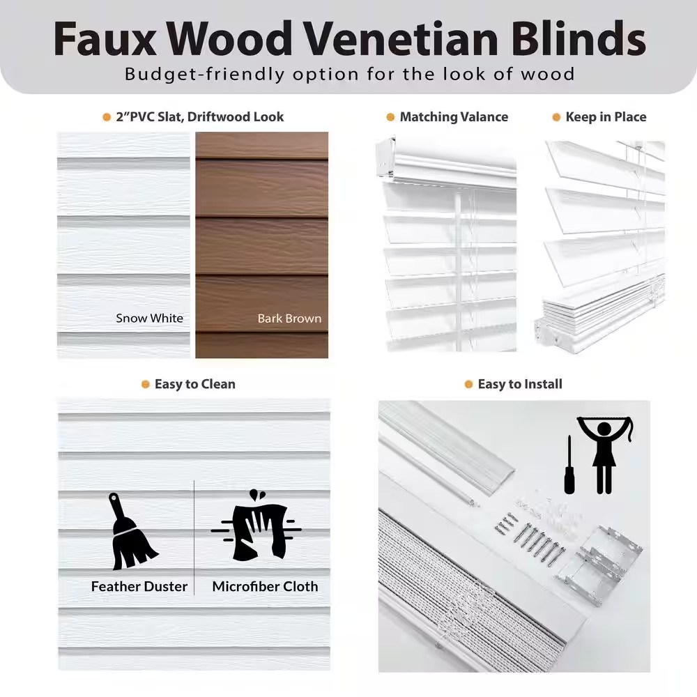 Textured Dark Oak Cordless Room Darkening Faux Wood Blinds with 2 In. Slats – 34
