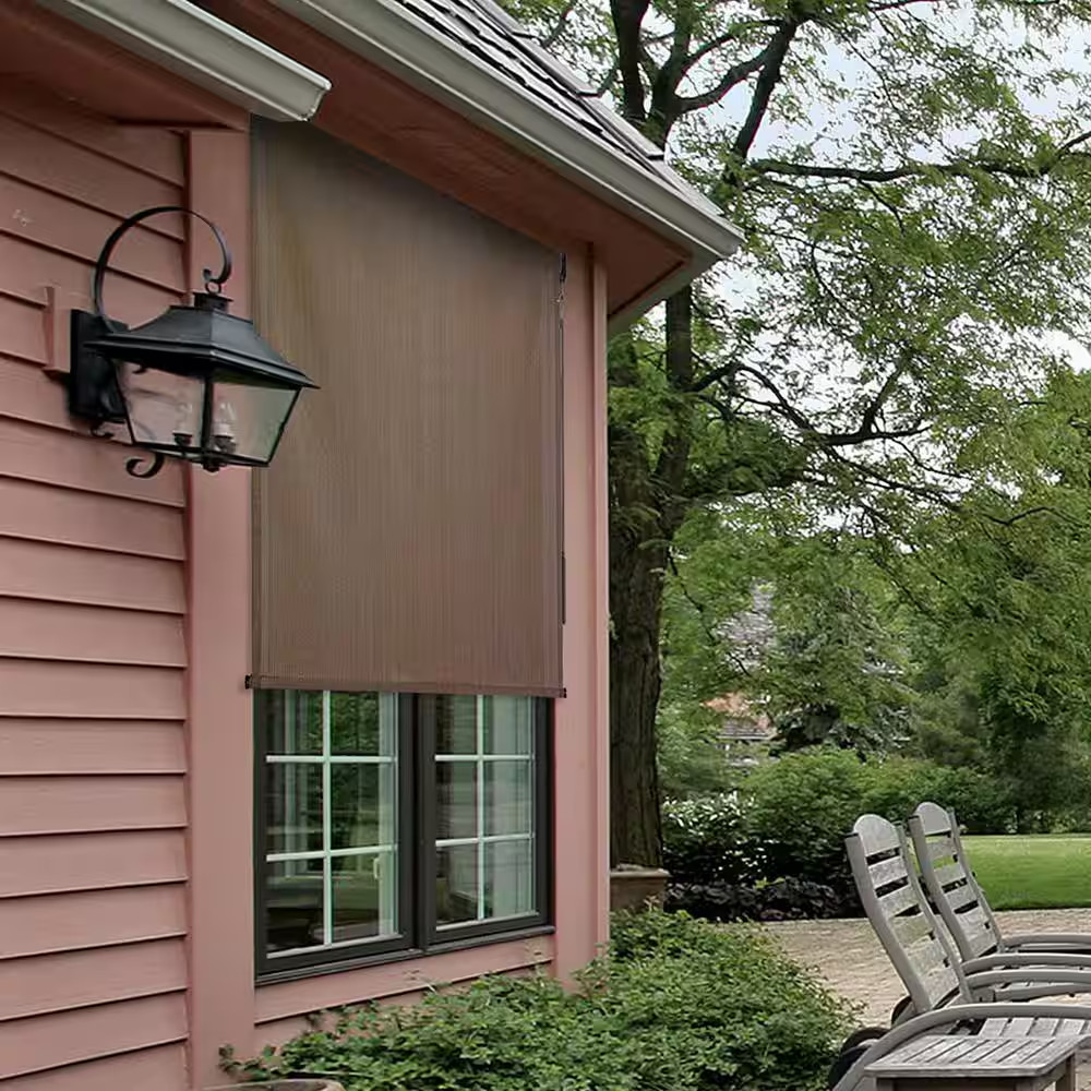 Driftwood Dark Brown Cordless Outdoor Patio Roller Shade 84 In. W X 72 In. L