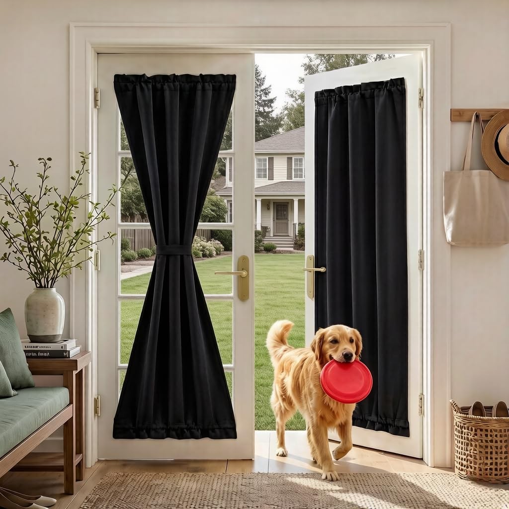 100% Blackout French Door Curtain for Door Window with Dual Rod Pocket No Coa…
