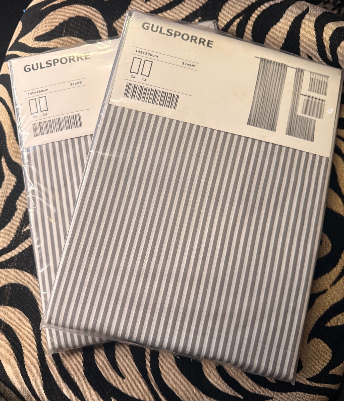 IKEA GULSPORRE Gray Striped Curtain Panels 4 Panels Total 57×98 New (2 packs)