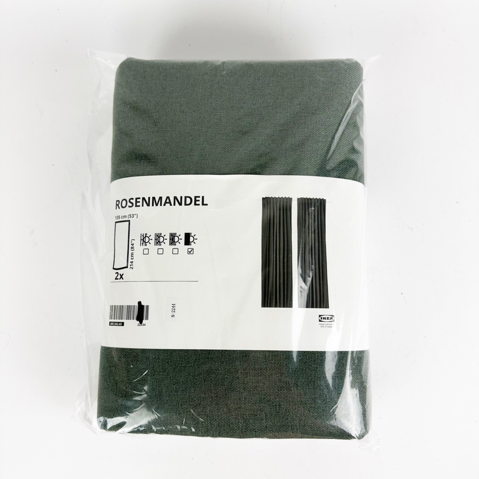 NEW Ikea ROSENMANDEL Room Black Out Curtains 1 pair Dark Green 53×84″ 405.562.43