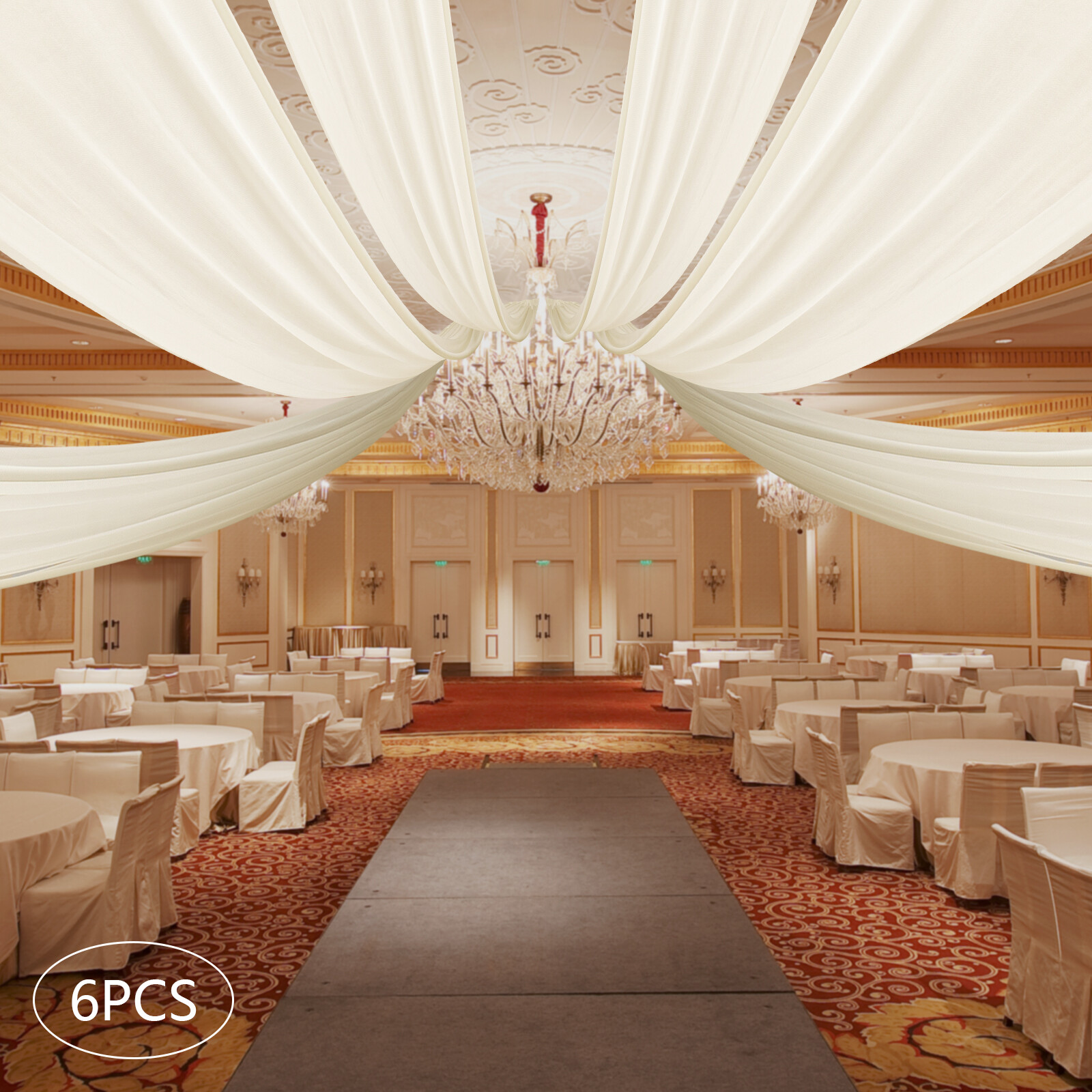6 Beige Chiffon Ceiling Drapes 5 × 30 Ft Wedding Party Decor