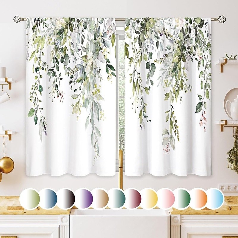 Leaf Kitchen Curtains Light Filtering Polyester Soft Window Panels New