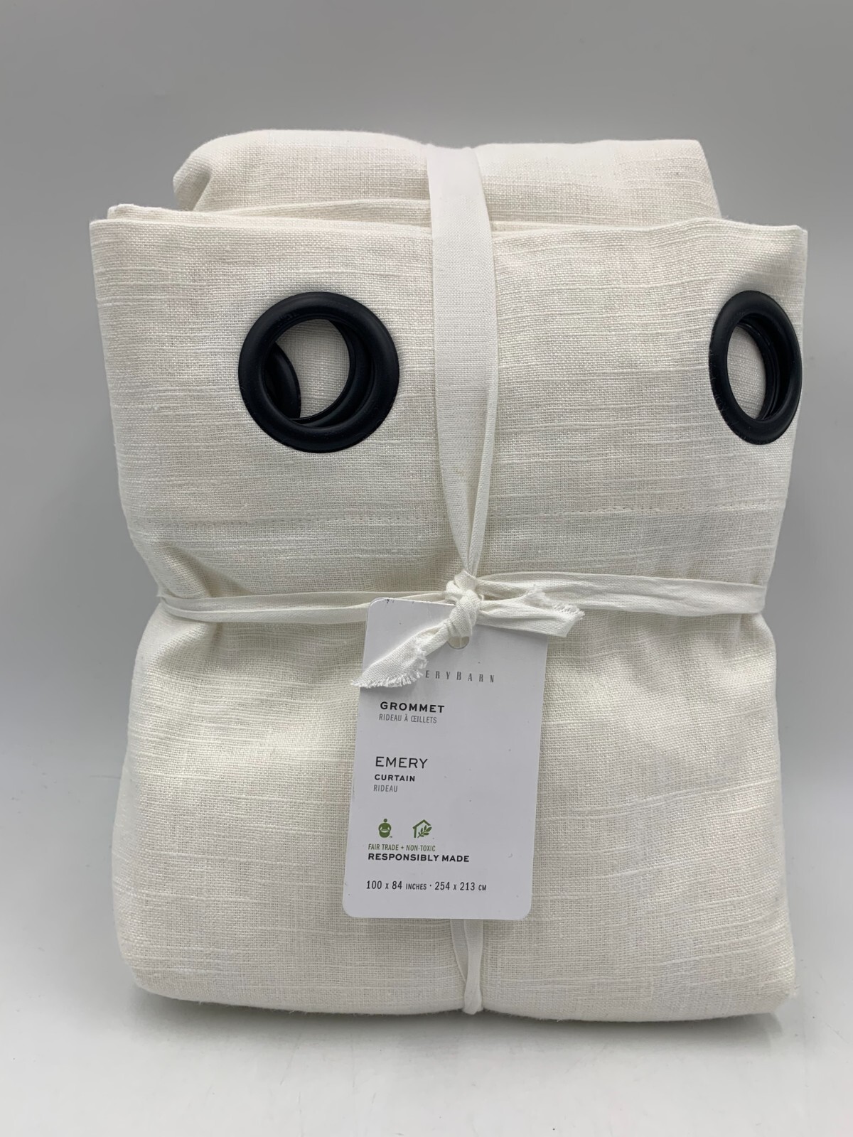 Pottery Barn Emery Linen Grommet Cotton Lined Curtain Drape White 100x 84″ A1048