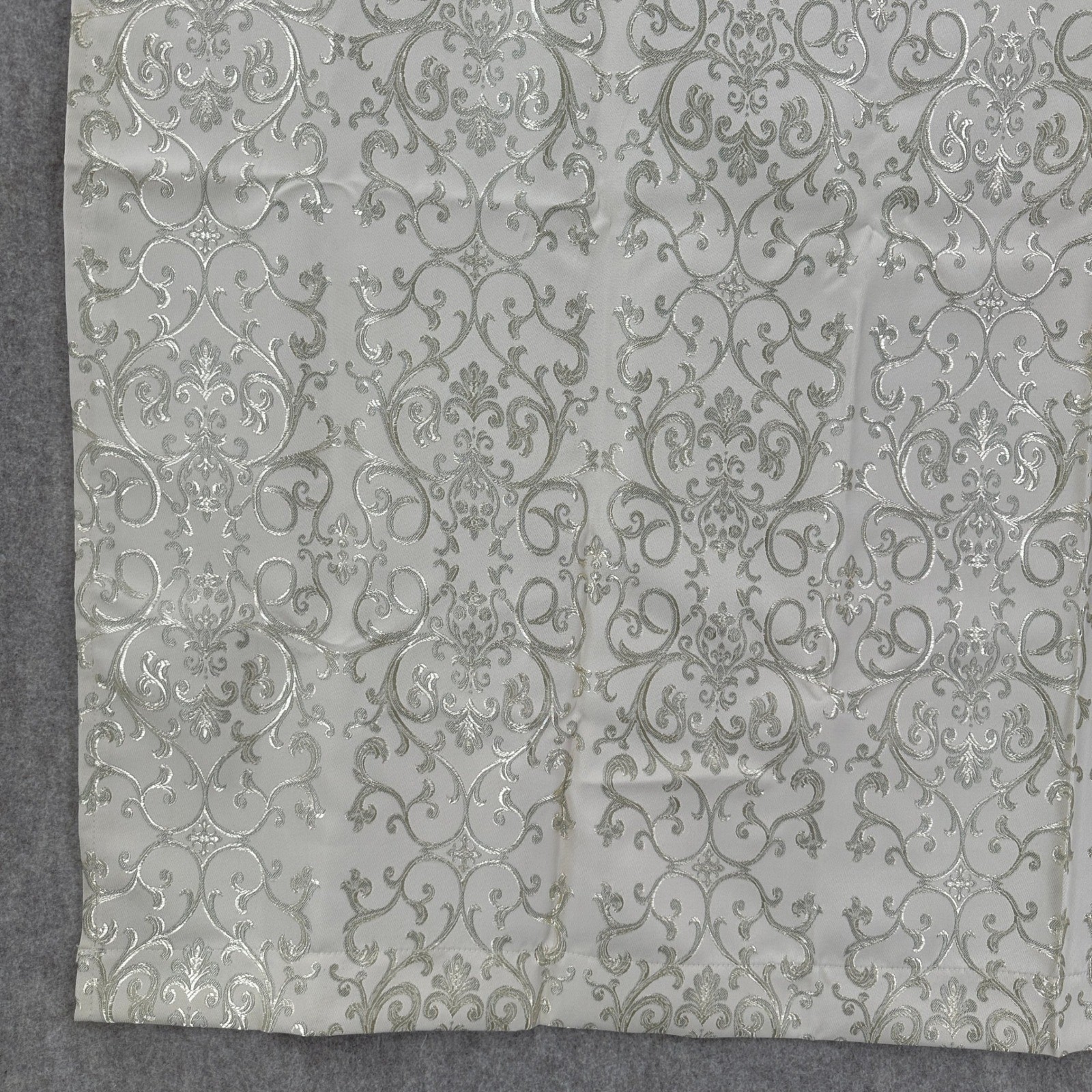 VTG Champagne Silver Damask Curtain Panel 52×86 Metallic Scroll Brocade USA Made