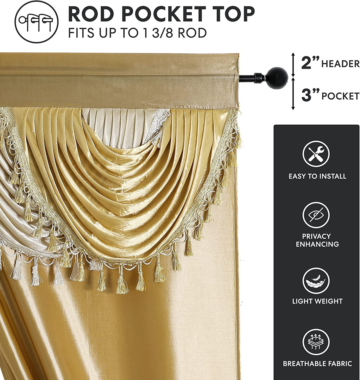 Amore Curtains 5-Piece Window Curtain Set – 54-Inch W x 84-Inch L Panels with At