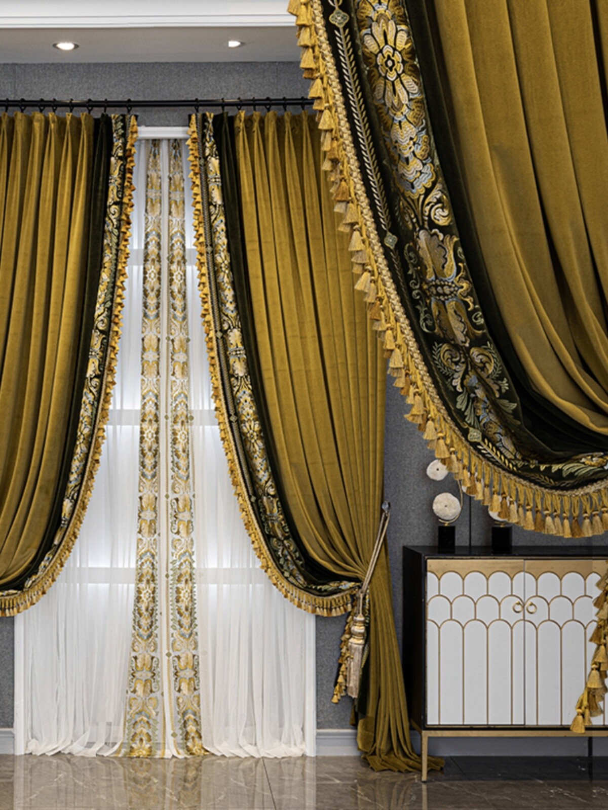 American thick gold velvet bedroom cloth blackout curtain tulle drape C1834