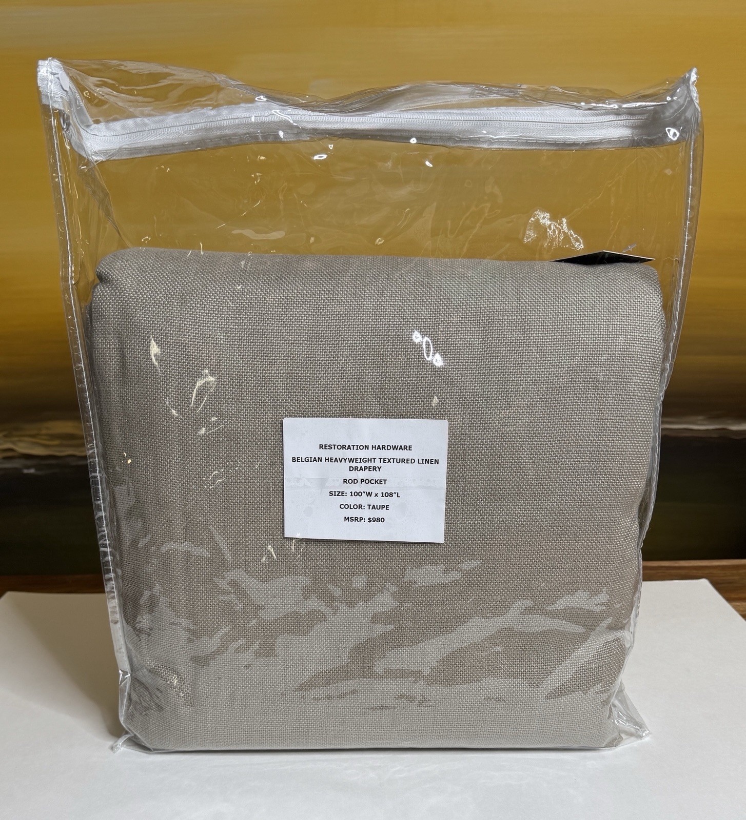 Restoration Hardware Heavyweight Textured Belgian Linen Drape RP 100 x 108 Taupe