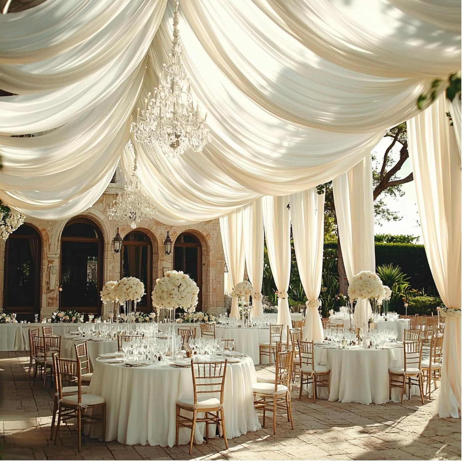 30ftx20ft Ivory Backdrop Ceiling Drapes,6Panels 20ft Height Wrinkle Tent Draping