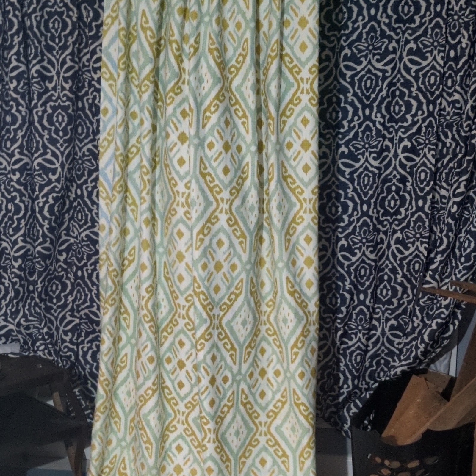 Modern Abstract Pattern Curtain Panel Fabric Yellow Green White