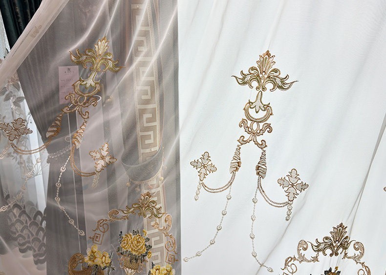 velvet luxury bronzing European fabric embroider valance curtain tulle M1914