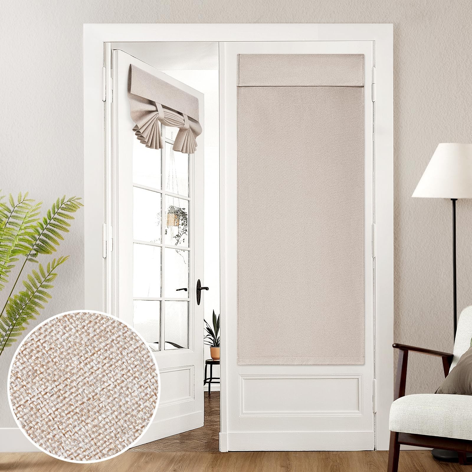 French Door Curtains, 100% Linen, Blackout, 26×68 Inch, Beige