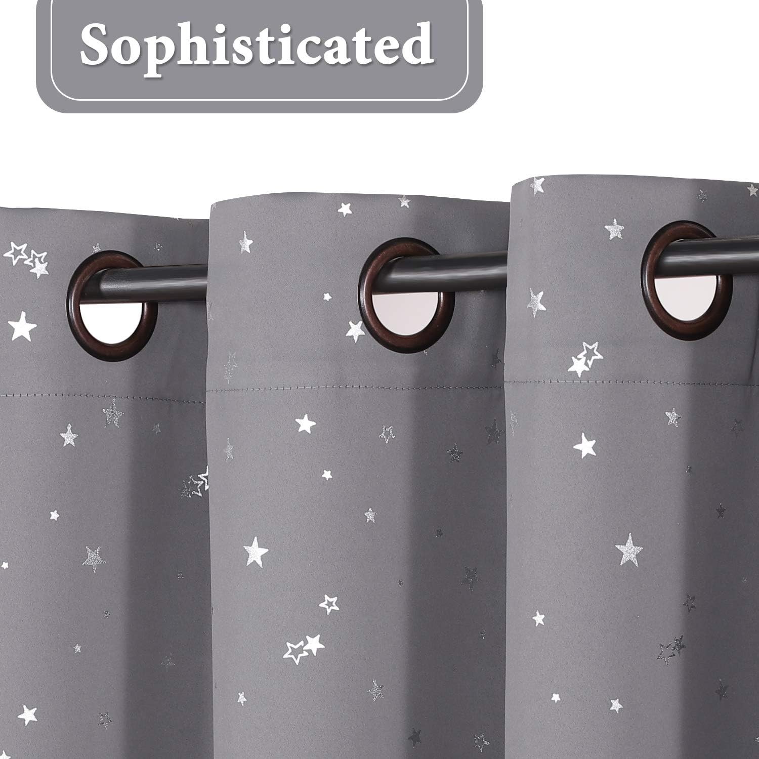 Blackout Star Curtains for Kids Room Boys Girls Twinkle Silver Stars Thermal