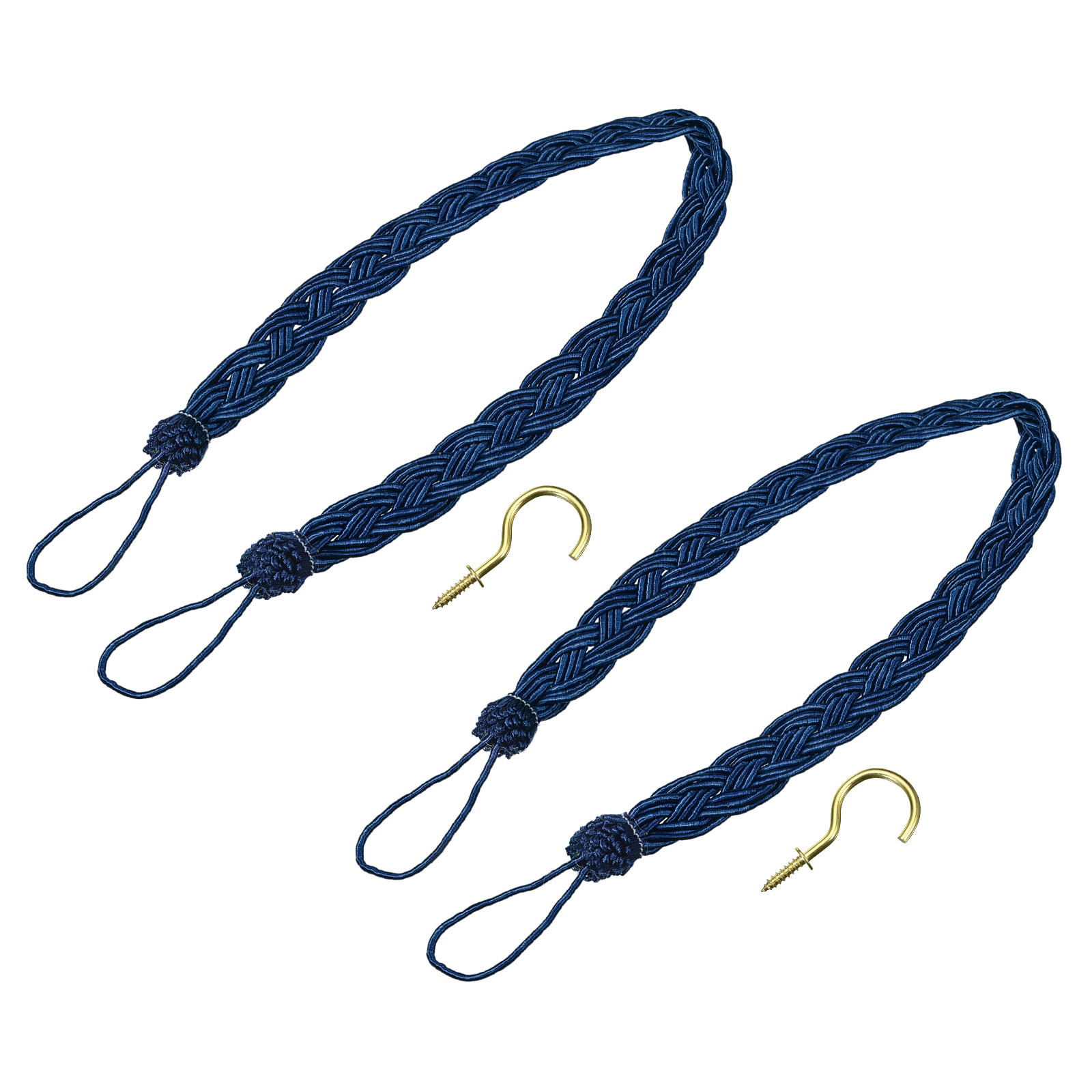2Pcs 23″ Curtain Tiebacks Braid Drapery Holdback Holder with Hooks Navy Blue