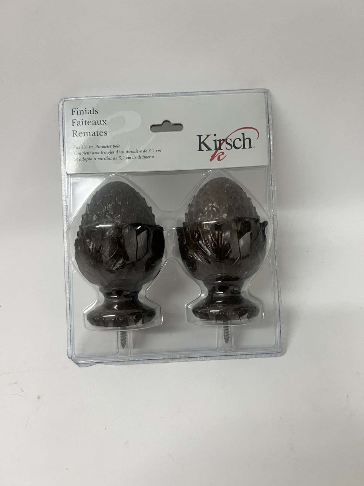 Kirsch Wood Trends Oak Leaf Finials 1 3/8” – Dark Wood Carved Design – Pair