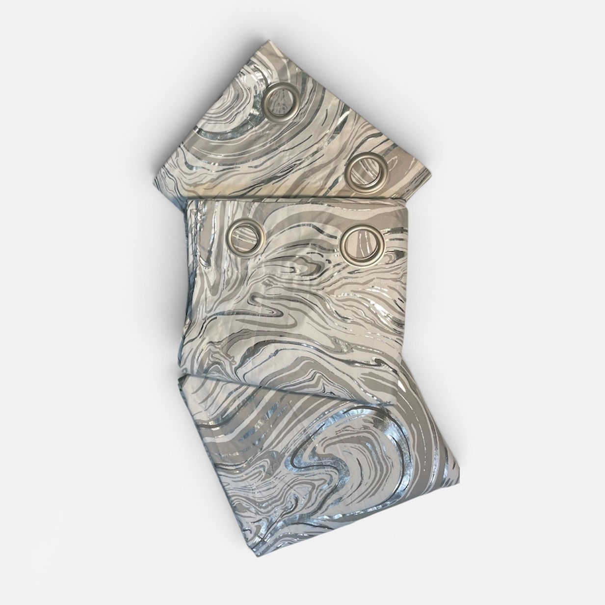 Glam Silver Marble Curtains Set of 3 / 50×86 Panels Lined 50×84 Grommet Top
