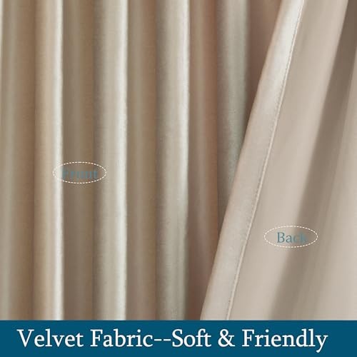 Champagne Velvet Curtains 84 inch Long 52″W x 84″L (Pack of 2) Beige/Champagne