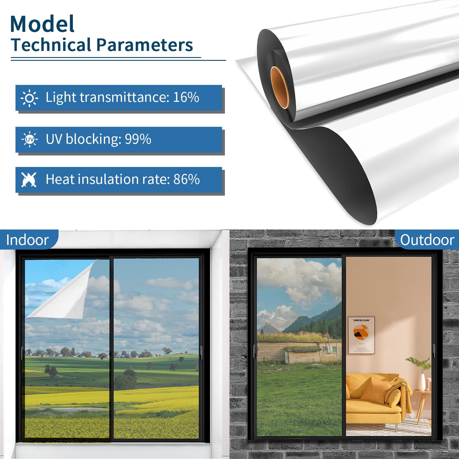 Window Privacy Film 60 inch X 98.4 Feet Silver One Way Daytime Window