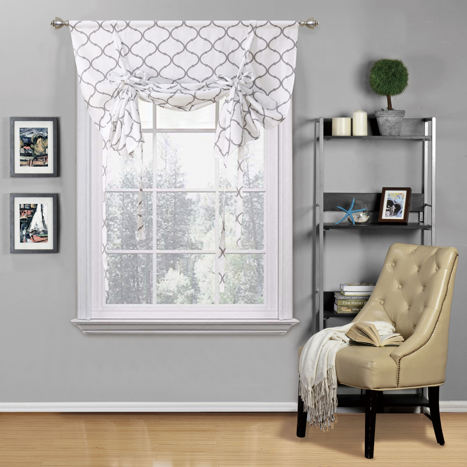 Regal Home Collections Trellis Quatrefoil Tie Up Curtain Shade – Assorted Colors
