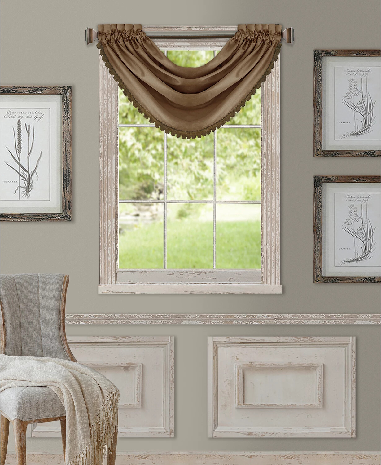 2 Elrene 52″ x 36″ Valance All Seasons Faux Silk Blackout Waterfall Antique GOLD