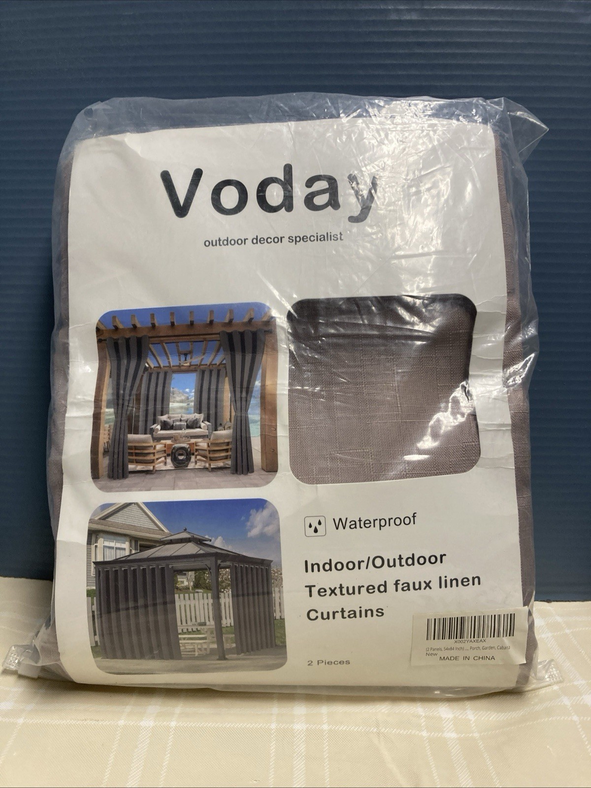 NIP Voday Waterproof Indoor/outdoor Textured Faux Linen Curtains 2 Pnl 54x84Taup