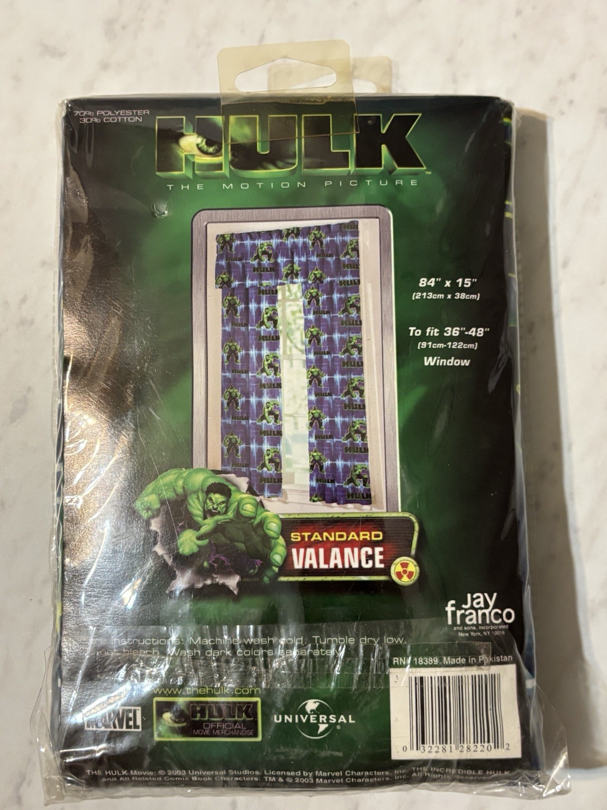 VTG The Incredible HULK 84×15 Jay Franco Frabric Window Valance Drape 2003 NOS