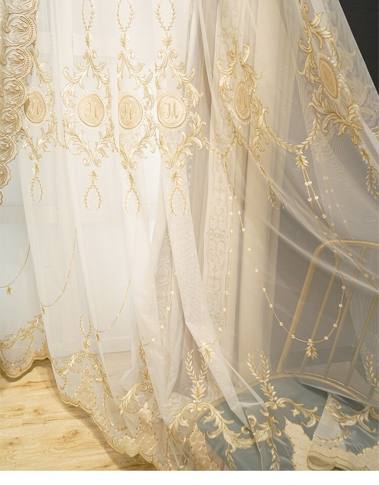 Custom High-grade beige velvet villa shading cloth curtain tulle drape C1760
