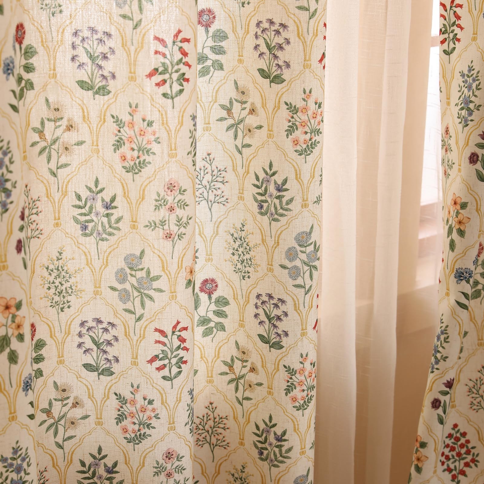 Vintage Semi Blackout Colorful Floral Curtains,Linen Home Decor Curtain with …