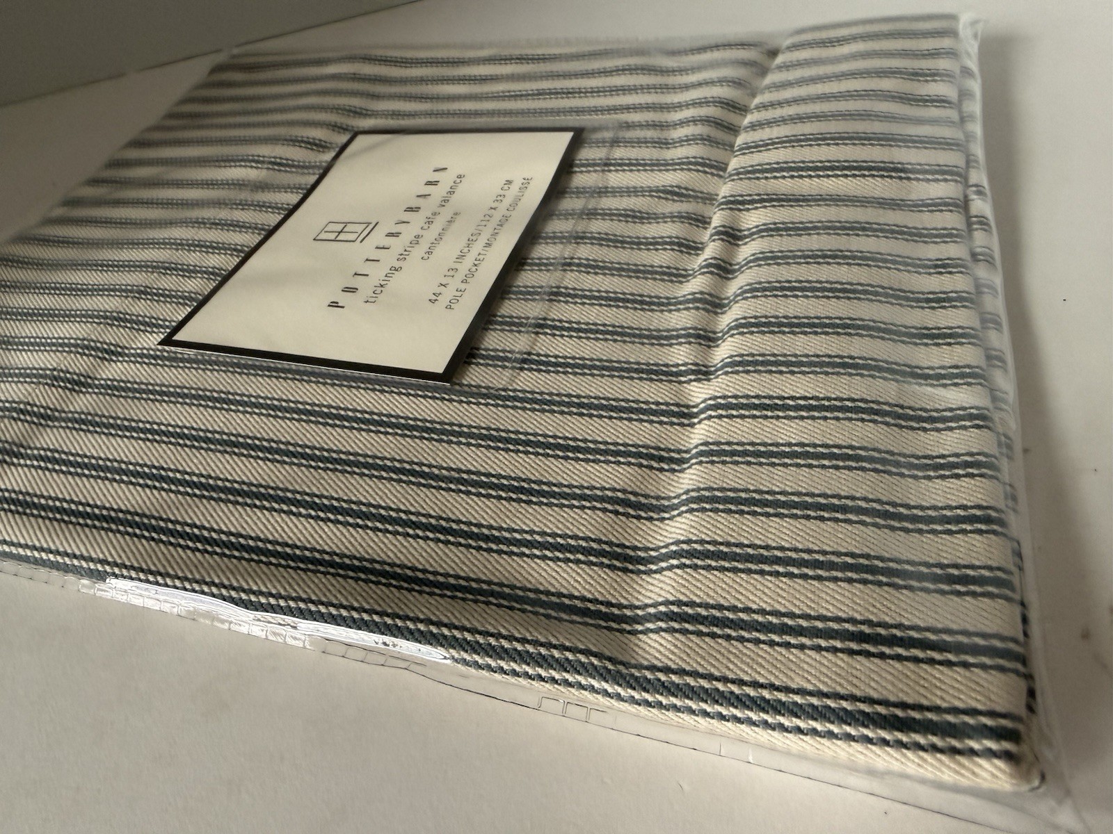 Pottery Barn Green Ticking Stripe Cafe Valance 44×13” Pole Pocket